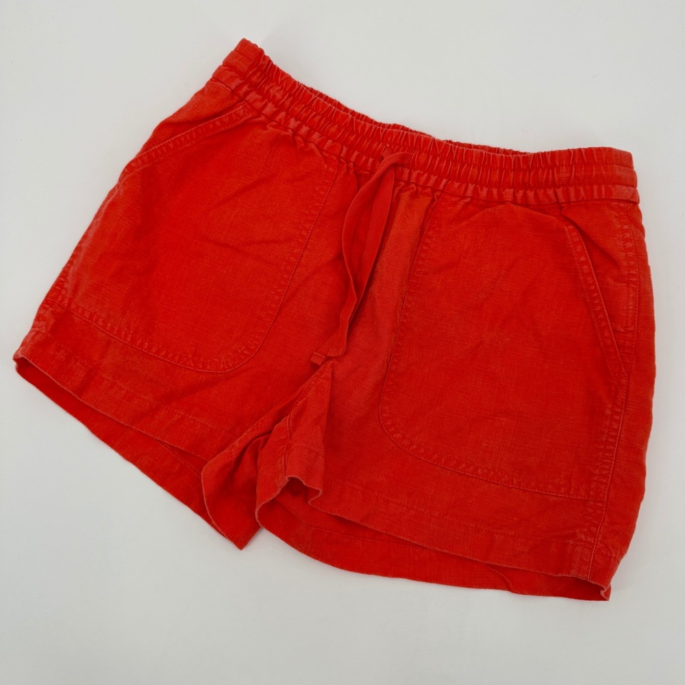 J Crew Red Orange Linen Blend Seaside Drawstring Pull On Shorts Women XS Relaxed